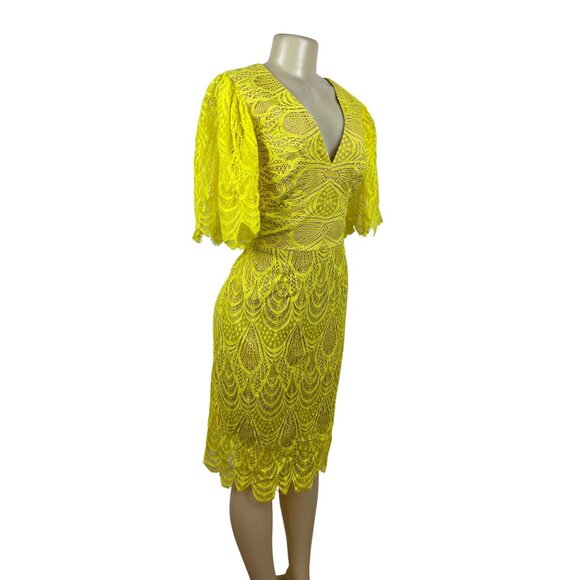 Dress the Population Womens Yellow Lace Midi Dress With Flutter Sleeves Sz L-New - Picture 2 of 11